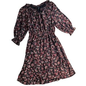 Talbots Bracelet Sleeve Elastic Waist Autumn Garden Feminine Midi Dress Sz Small